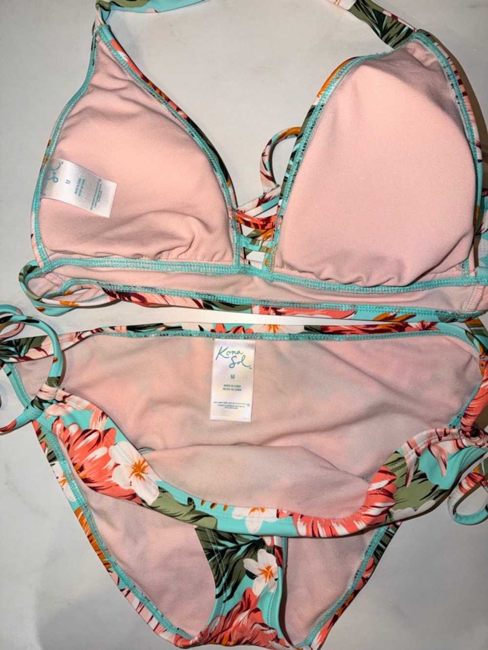 NEW Kona Sol Turquoise Floral Bikini MEDIUM - Picture 4 of 13